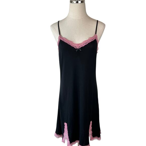 Kensie Lace Slip Dress Night Gown Mini size Small Black Pink Coquette - Picture 1 of 10